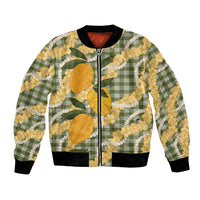 Uliuli Ahiahia Hawaiian Mango Palaka Bomber Jacket Aloha Hibiscus Pikake Lei LT9 Unisex Sage Green - Polynesian Pride