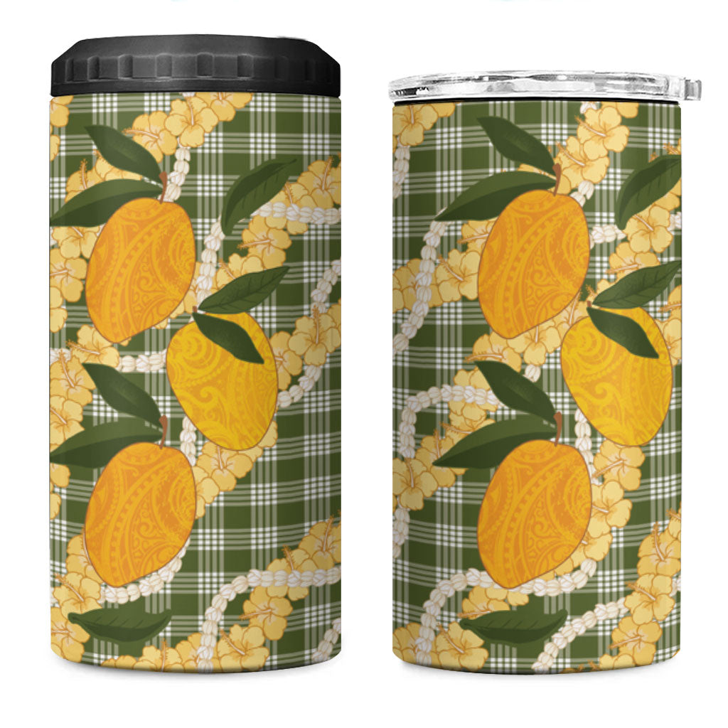 Uliuli Ahiahia Hawaiian Mango Palaka 4 in 1 Can Cooler Tumbler Aloha Hibiscus Pikake Lei LT9 One Size: 16 oz Sage Green - Polynesian Pride