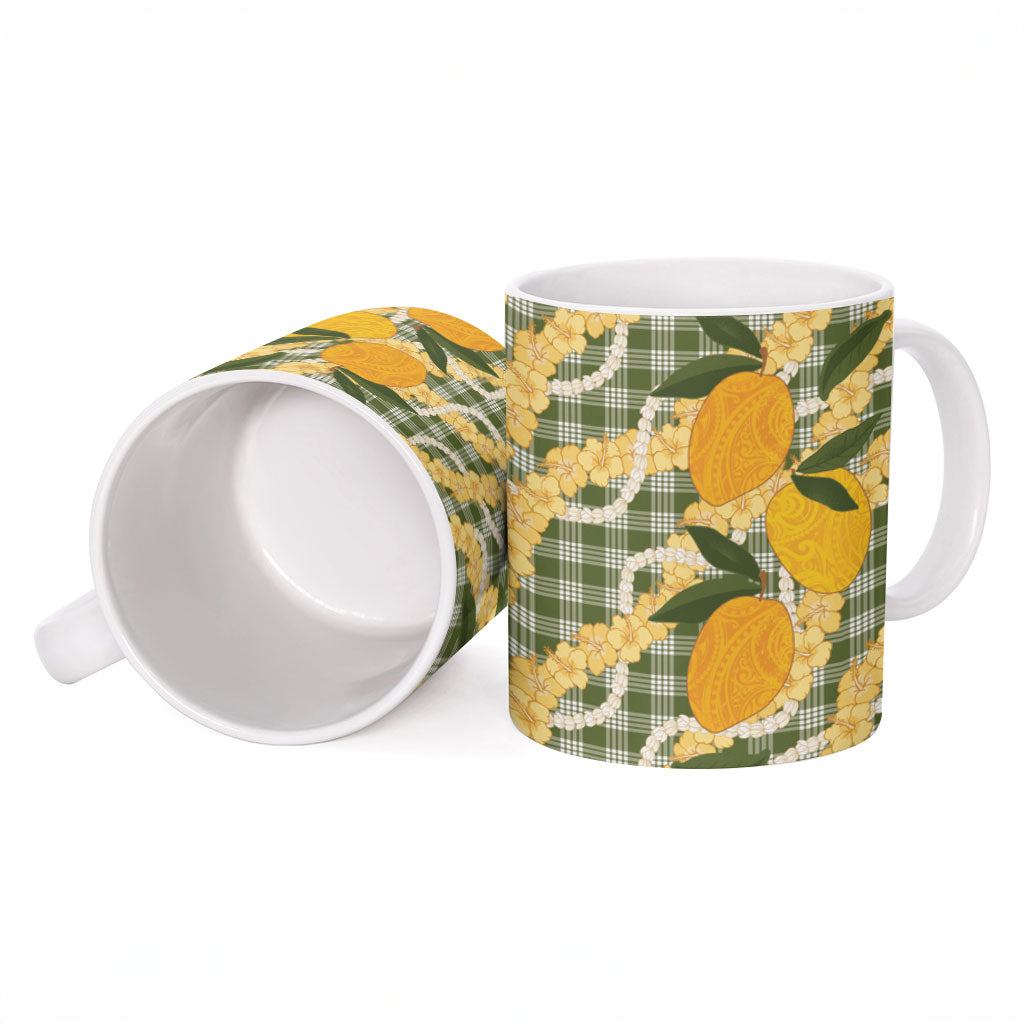 Uliuli Ahiahia Hawaiian Mango Palaka Ceramic Mug Aloha Hibiscus Pikake Lei LT9 - Polynesian Pride