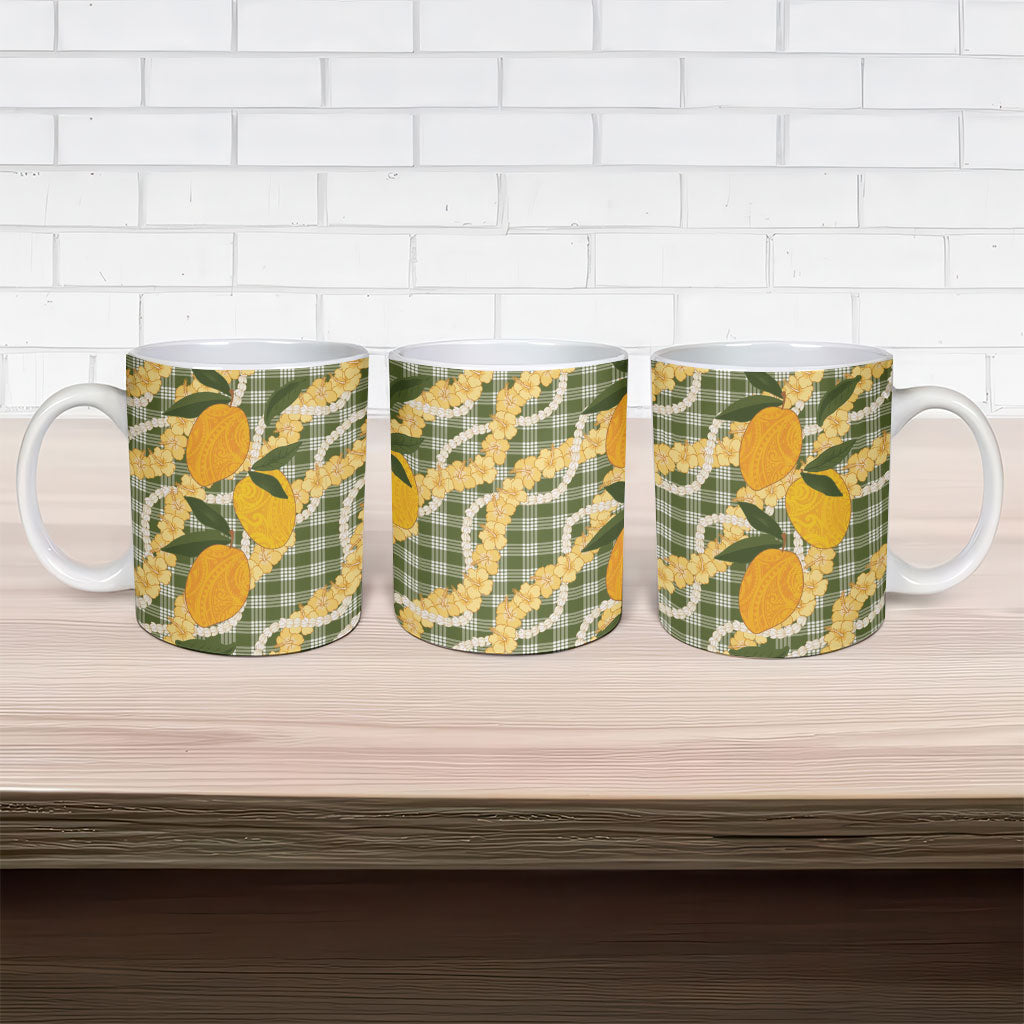 Uliuli Ahiahia Hawaiian Mango Palaka Ceramic Mug Aloha Hibiscus Pikake Lei LT9 - Polynesian Pride