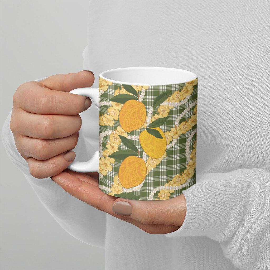 Uliuli Ahiahia Hawaiian Mango Palaka Ceramic Mug Aloha Hibiscus Pikake Lei LT9 - Polynesian Pride