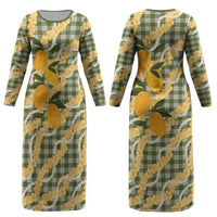 Uliuli Ahiahia Hawaiian Mango Palaka Couples Matching Long Sleeve Bodycon Dress and Hawaiian Shirt Aloha Hibiscus Pikake Lei LT9 - Polynesian Pride