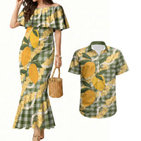 Uliuli Ahiahia Hawaiian Mango Palaka Couples Matching Mermaid Dress and Hawaiian Shirt Aloha Hibiscus Pikake Lei LT9 Sage Green - Polynesian Pride