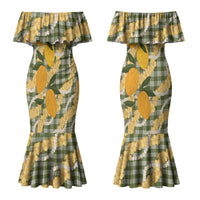 Uliuli Ahiahia Hawaiian Mango Palaka Couples Matching Mermaid Dress and Long Sleeve Button Shirt Aloha Hibiscus Pikake Lei LT9 - Polynesian Pride