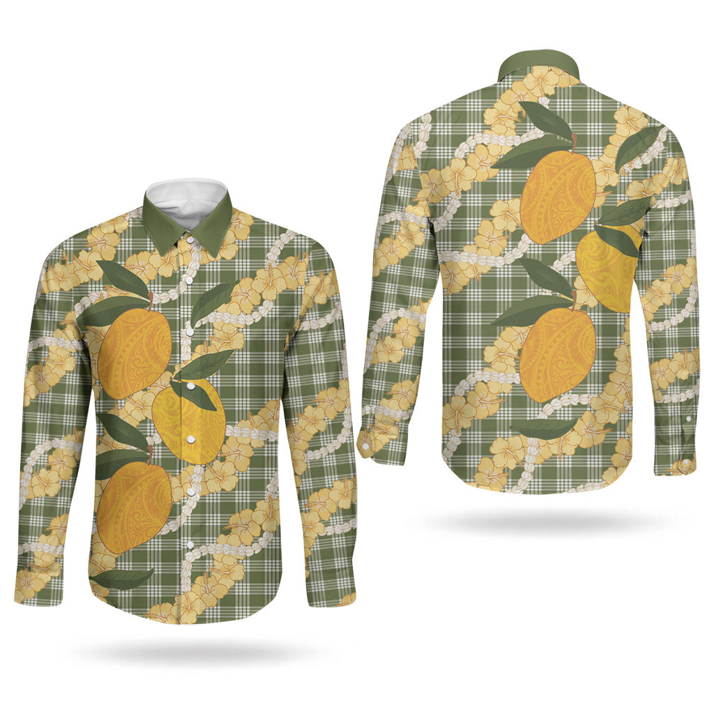 Uliuli Ahiahia Hawaiian Mango Palaka Couples Matching Off Shoulder Short Dress and Long Sleeve Button Shirt Aloha Hibiscus Pikake Lei LT9 - Polynesian Pride