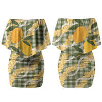 Uliuli Ahiahia Hawaiian Mango Palaka Couples Matching Off Shoulder Short Dress and Long Sleeve Button Shirt Aloha Hibiscus Pikake Lei LT9 - Polynesian Pride