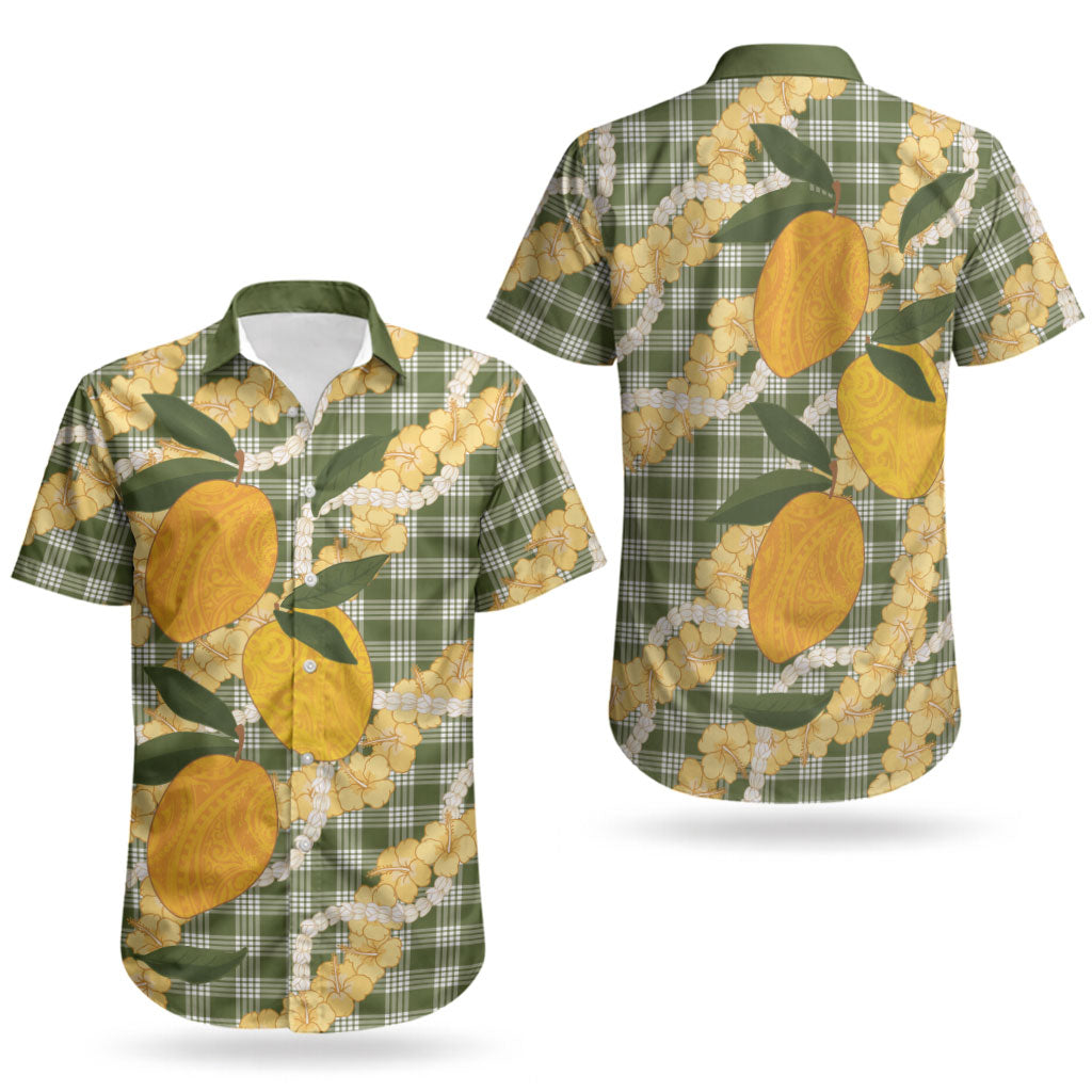Uliuli Ahiahia Hawaiian Mango Palaka Couples Matching Short Sleeve Bodycon Dress and Hawaiian Shirt Aloha Hibiscus Pikake Lei LT9 - Polynesian Pride