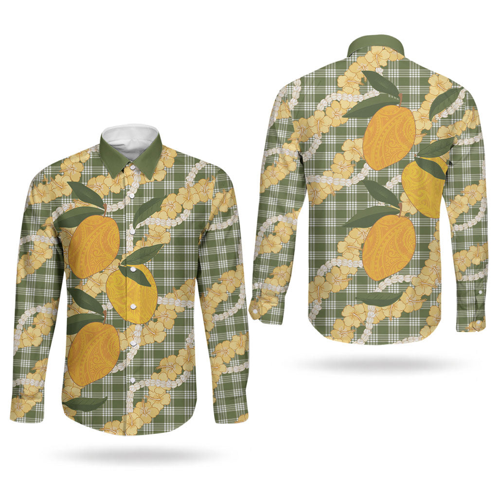 Uliuli Ahiahia Hawaiian Mango Palaka Couples Matching Short Sleeve Bodycon Dress and Long Sleeve Button Shirt Aloha Hibiscus Pikake Lei LT9 - Polynesian Pride