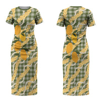 Uliuli Ahiahia Hawaiian Mango Palaka Couples Matching Short Sleeve Bodycon Dress and Long Sleeve Button Shirt Aloha Hibiscus Pikake Lei LT9 - Polynesian Pride