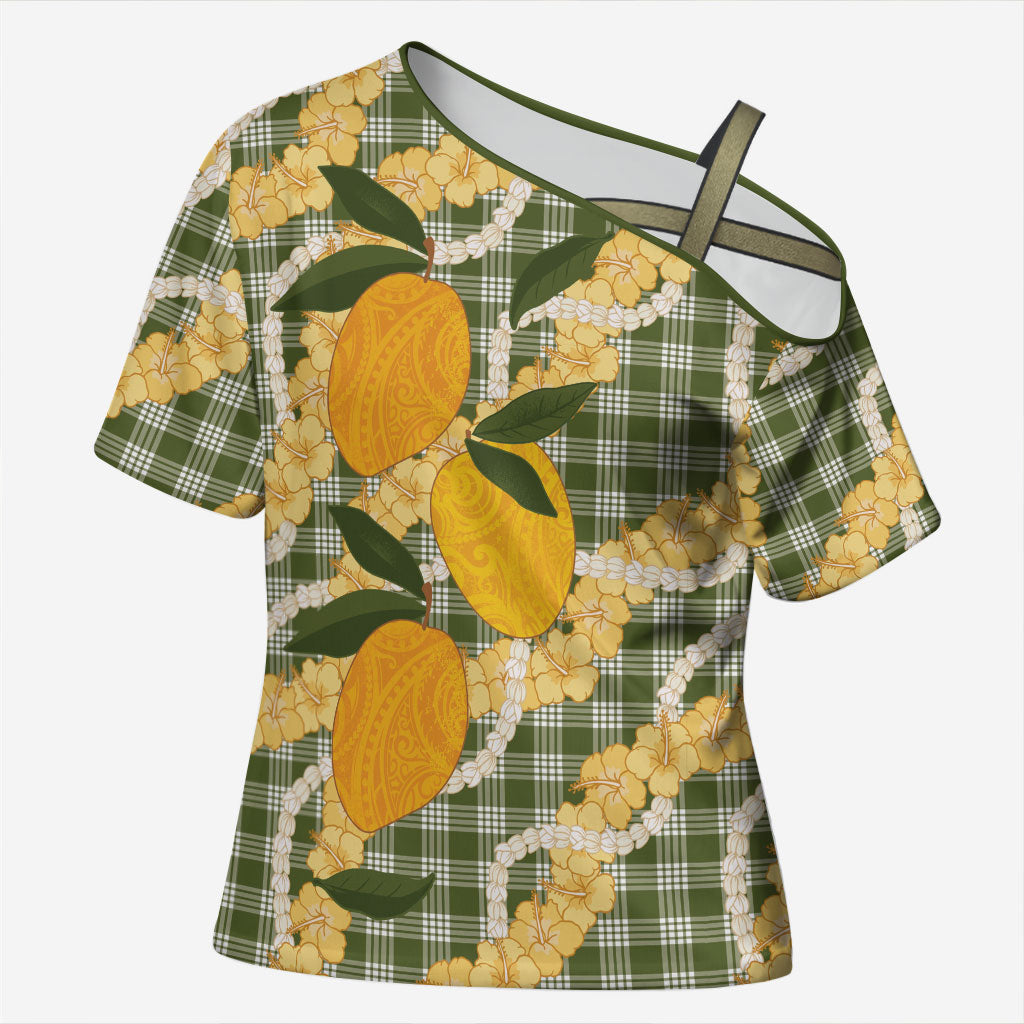 Uliuli Ahiahia Hawaiian Mango Palaka Cross Shoulder Shirt Aloha Hibiscus Pikake Lei LT9 Female Sage Green - Polynesian Pride