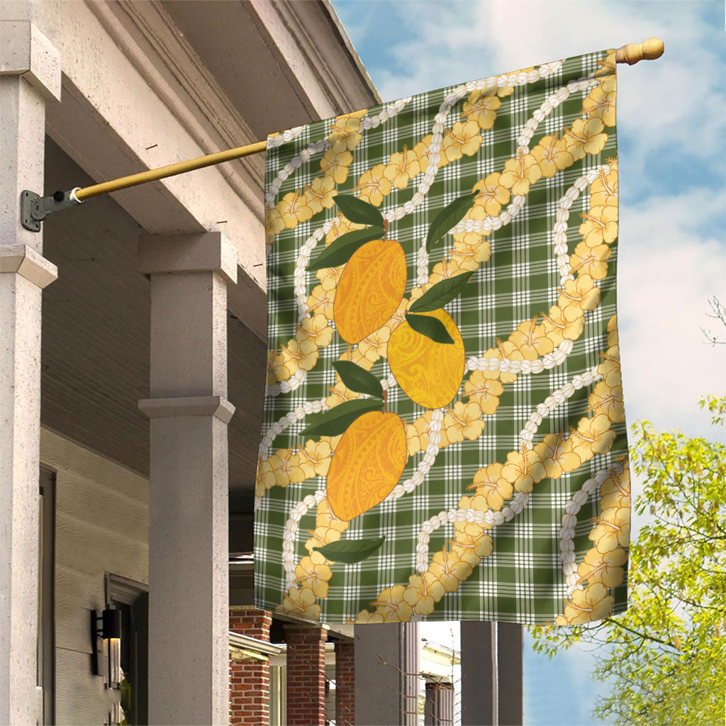 Uliuli Ahiahia Hawaiian Mango Palaka Garden Flag Aloha Hibiscus Pikake Lei LT9 House Flag Sage Green - Polynesian Pride