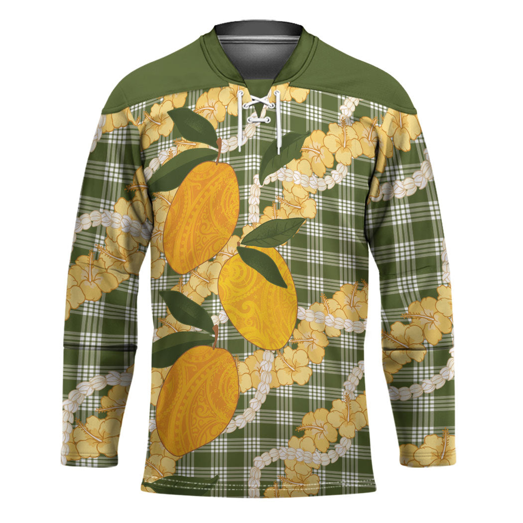 Uliuli Ahiahia Hawaiian Mango Palaka Hockey Jersey Aloha Hibiscus Pikake Lei LT9 Unisex Sage Green - Polynesian Pride