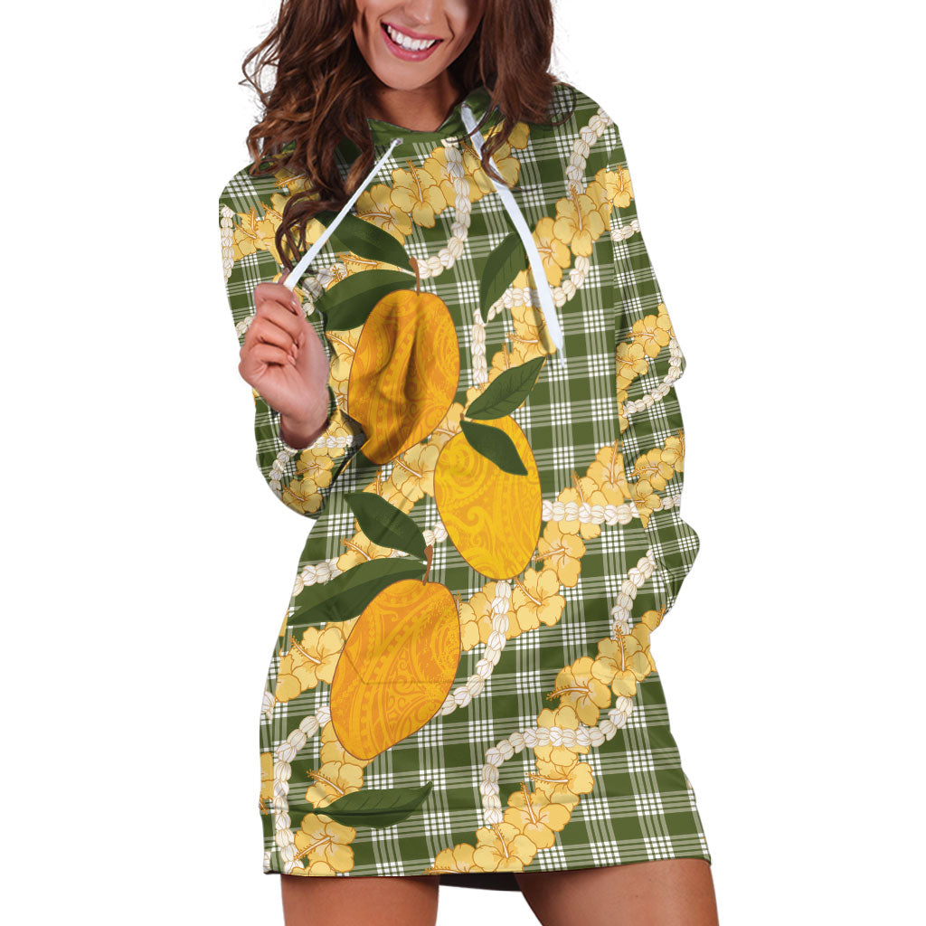 Uliuli Ahiahia Hawaiian Mango Palaka Hoodie Dress Aloha Hibiscus Pikake Lei LT9 Sage Green - Polynesian Pride