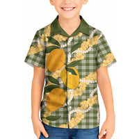 Uliuli Ahiahia Hawaiian Mango Palaka Kid Hawaiian Shirt Aloha Hibiscus Pikake Lei LT9 Kid Sage Green - Polynesian Pride