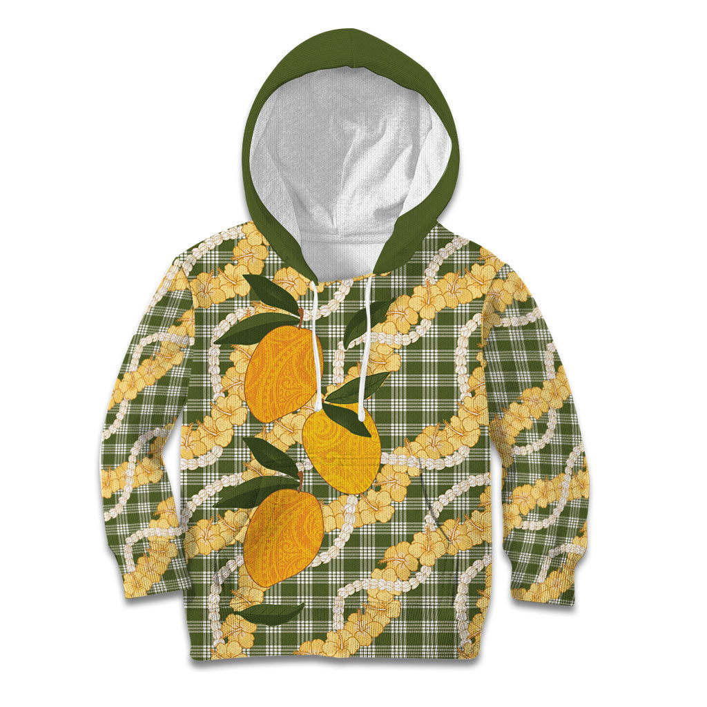 Uliuli Ahiahia Hawaiian Mango Palaka Kid Hoodie Aloha Hibiscus Pikake Lei LT9 Hoodie Sage Green - Polynesian Pride