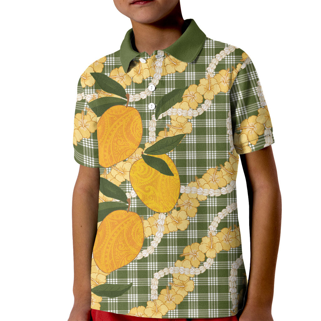 Uliuli Ahiahia Hawaiian Mango Palaka Kid Polo Shirt Aloha Hibiscus Pikake Lei LT9 Kid Sage Green - Polynesian Pride