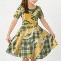 Uliuli Ahiahia Hawaiian Mango Palaka Kid Short Sleeve Dress Aloha Hibiscus Pikake Lei LT9 KID Sage Green - Polynesian Pride