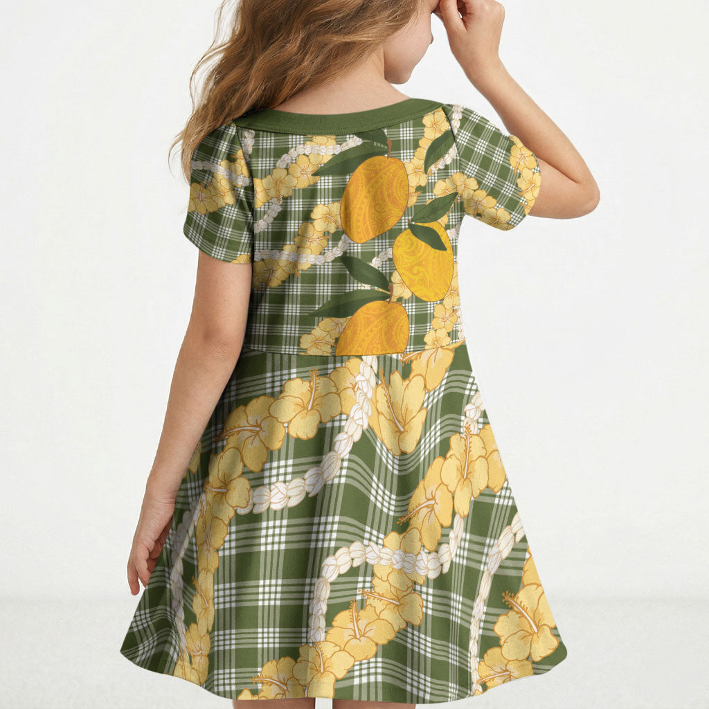Uliuli Ahiahia Hawaiian Mango Palaka Kid Short Sleeve Dress Aloha Hibiscus Pikake Lei LT9 - Polynesian Pride