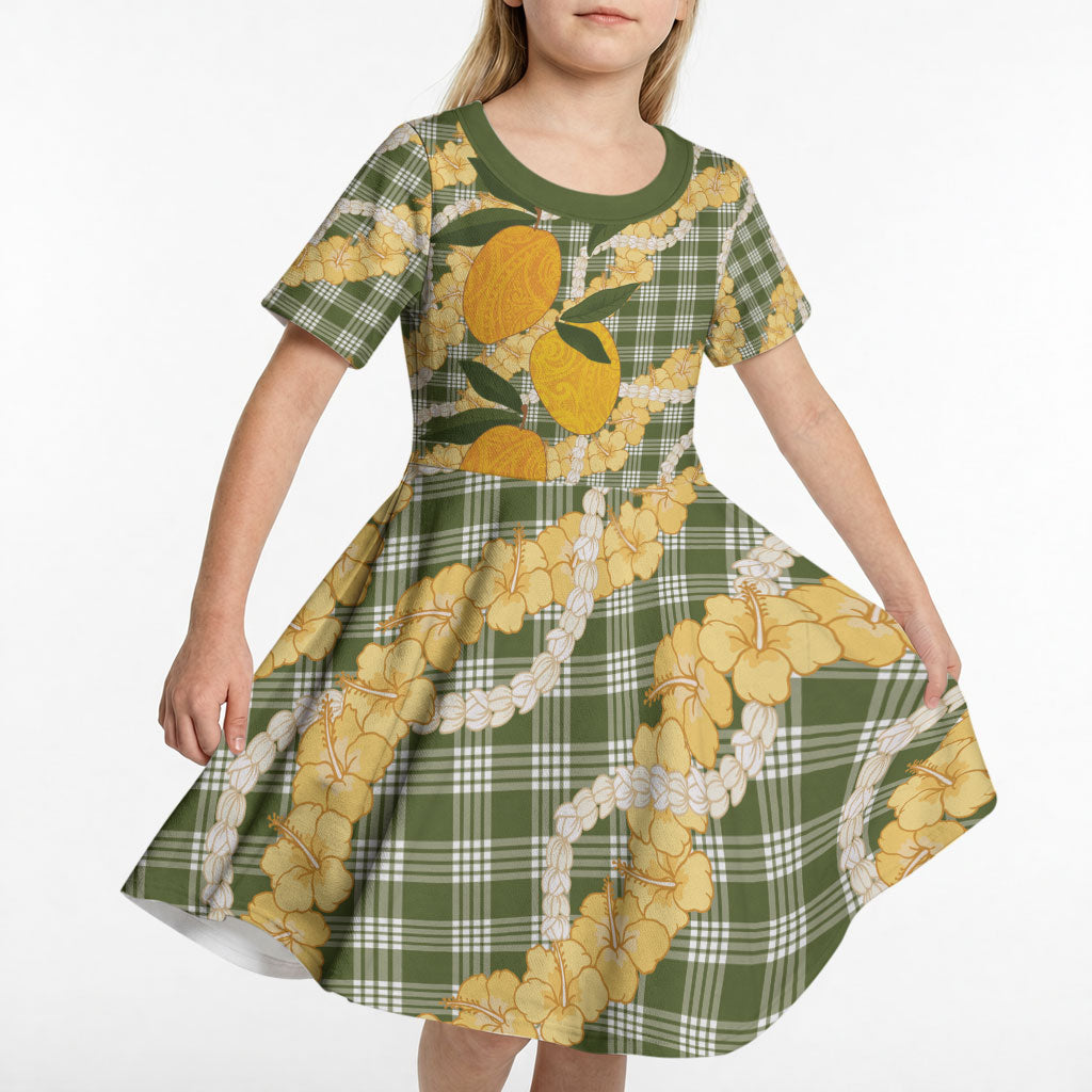Uliuli Ahiahia Hawaiian Mango Palaka Kid Short Sleeve Dress Aloha Hibiscus Pikake Lei LT9 - Polynesian Pride