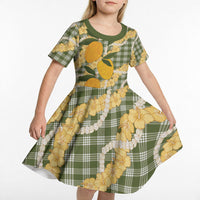 Uliuli Ahiahia Hawaiian Mango Palaka Kid Short Sleeve Dress Aloha Hibiscus Pikake Lei LT9 - Polynesian Pride