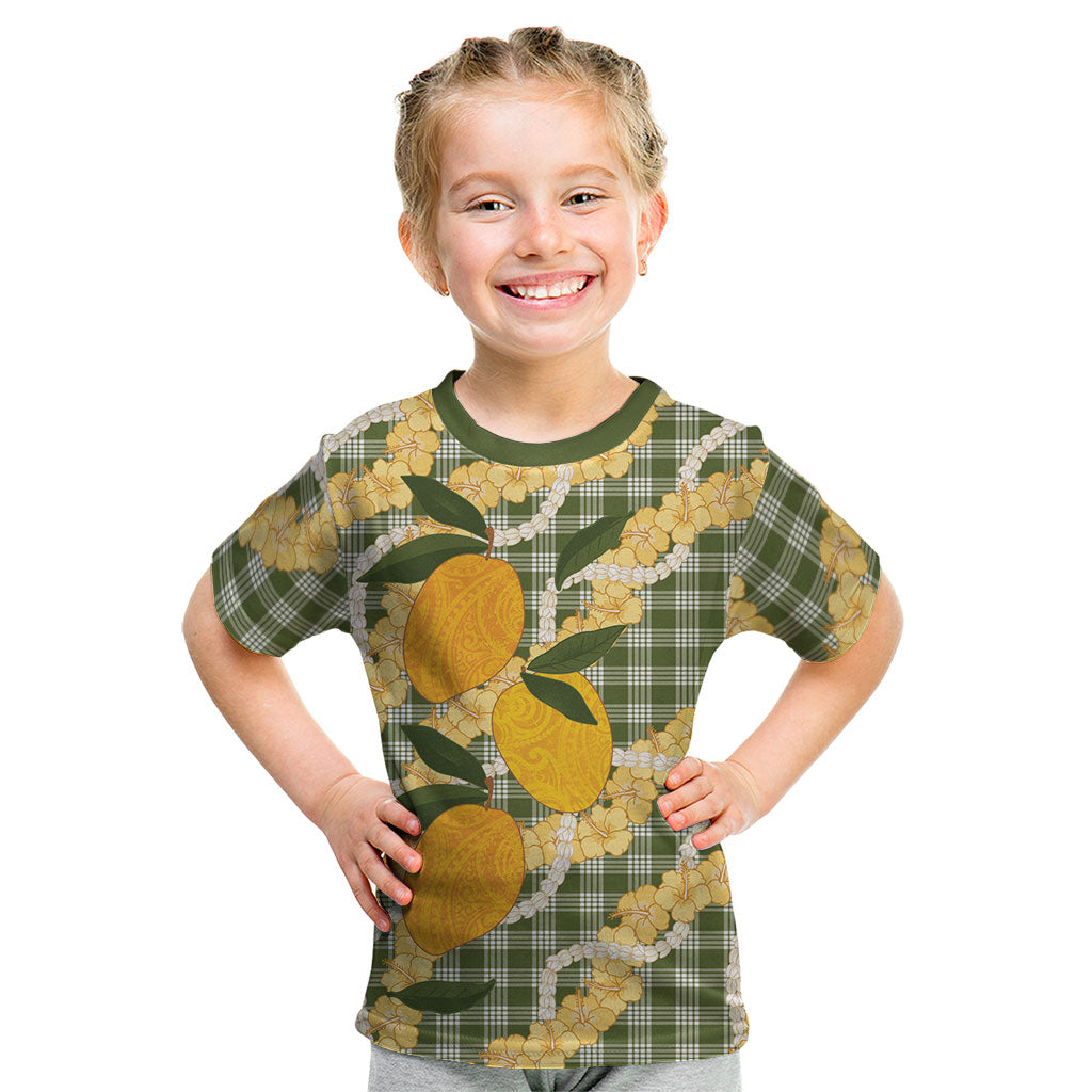 Uliuli Ahiahia Hawaiian Mango Palaka Kid T Shirt Aloha Hibiscus Pikake Lei LT9 Sage Green - Polynesian Pride