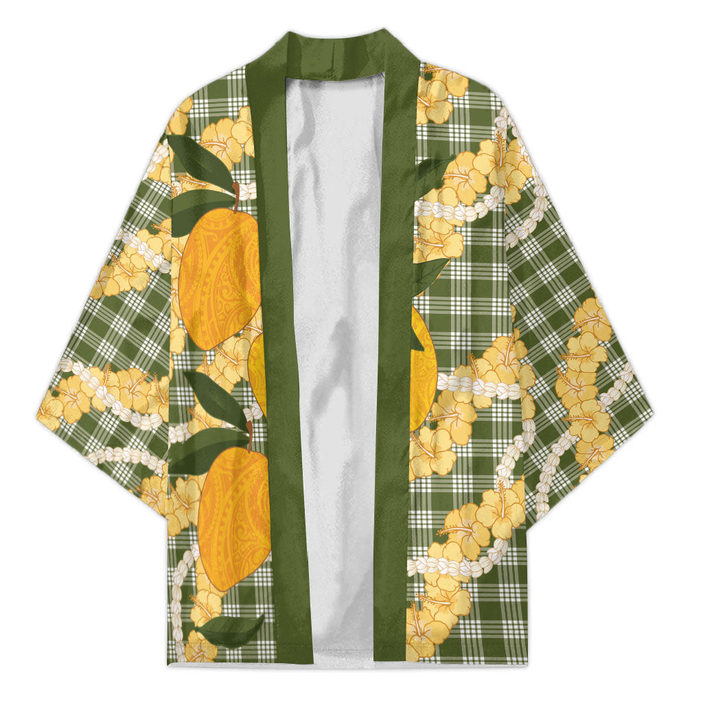 Uliuli Ahiahia Hawaiian Mango Palaka Kimono Aloha Hibiscus Pikake Lei LT9 Unisex Sage Green - Polynesian Pride