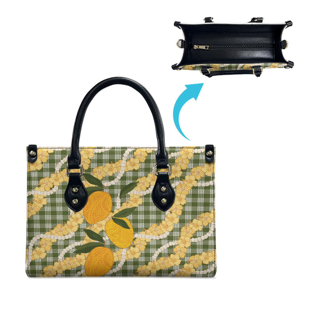 Uliuli Ahiahia Hawaiian Mango Palaka Leather Bag Aloha Hibiscus Pikake Lei LT9 - Polynesian Pride