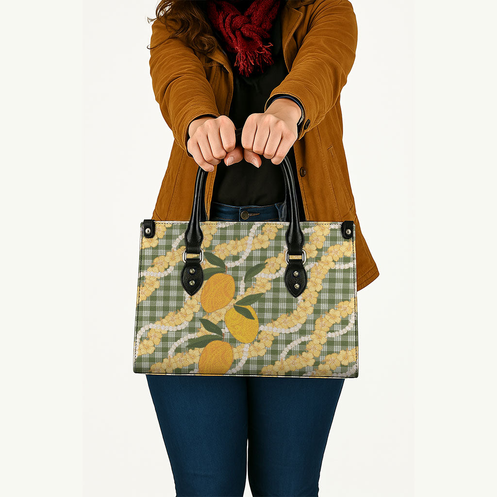 Uliuli Ahiahia Hawaiian Mango Palaka Leather Bag Aloha Hibiscus Pikake Lei LT9 - Polynesian Pride