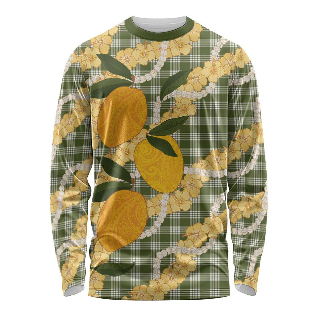Uliuli Ahiahia Hawaiian Mango Palaka Long Sleeve Shirt Aloha Hibiscus Pikake Lei LT9 Unisex Sage Green - Polynesian Pride