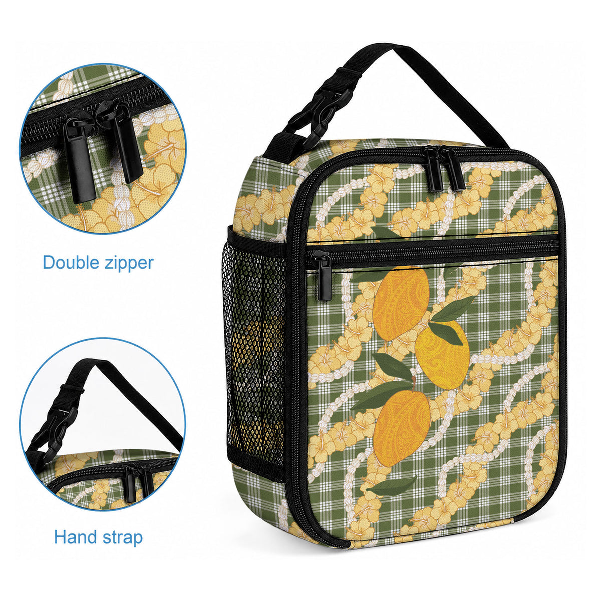 Uliuli Ahiahia Hawaiian Mango Palaka Lunch Bag Aloha Hibiscus Pikake Lei LT9 - Polynesian Pride