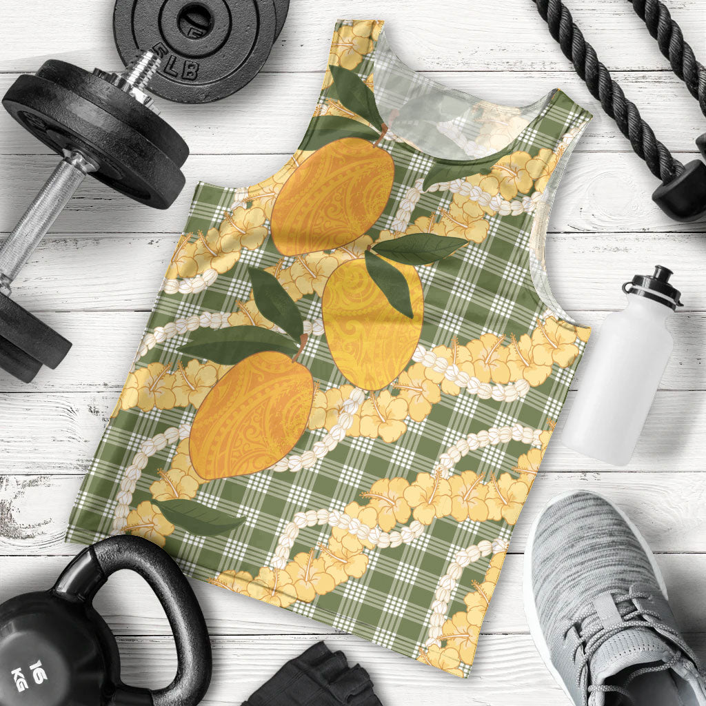 Uliuli Ahiahia Hawaiian Mango Palaka Men Tank Top Aloha Hibiscus Pikake Lei LT9 - Polynesian Pride