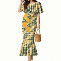 Uliuli Ahiahia Hawaiian Mango Palaka Mermaid Dress Aloha Hibiscus Pikake Lei LT9 Women Sage Green - Polynesian Pride