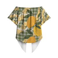Uliuli Ahiahia Hawaiian Mango Palaka Off Shoulder Wrap Waist Top Aloha Hibiscus Pikake Lei LT9 - Polynesian Pride