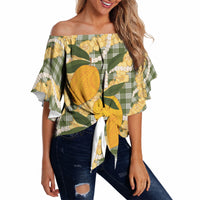 Uliuli Ahiahia Hawaiian Mango Palaka Off Shoulder Wrap Waist Top Aloha Hibiscus Pikake Lei LT9 - Polynesian Pride