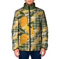 Uliuli Ahiahia Hawaiian Mango Palaka Padded Jacket Aloha Hibiscus Pikake Lei LT9 Men Sage Green - Polynesian Pride