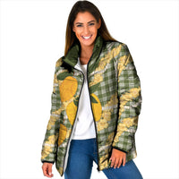 Uliuli Ahiahia Hawaiian Mango Palaka Padded Jacket Aloha Hibiscus Pikake Lei LT9 Women Sage Green - Polynesian Pride