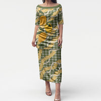 Uliuli Ahiahia Hawaiian Mango Palaka Puletasi Aloha Hibiscus Pikake Lei LT9 Long Dress Sage Green - Polynesian Pride