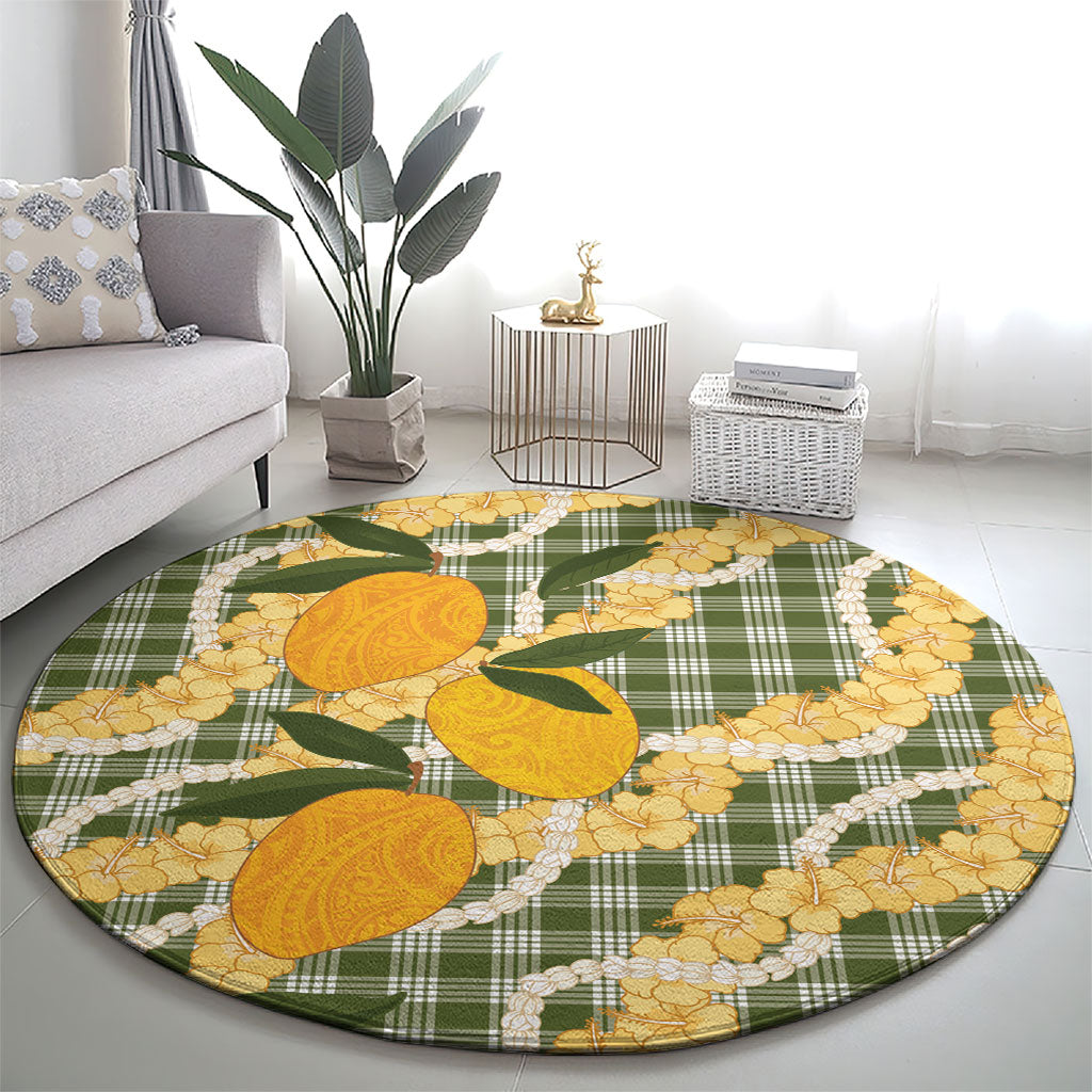 Uliuli Ahiahia Hawaiian Mango Palaka Round Carpet Aloha Hibiscus Pikake Lei LT9 - Polynesian Pride