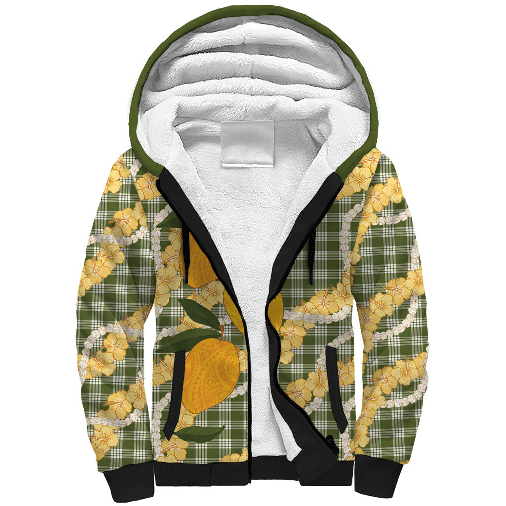Uliuli Ahiahia Hawaiian Mango Palaka Sherpa Hoodie Aloha Hibiscus Pikake Lei LT9 Unisex Sage Green - Polynesian Pride