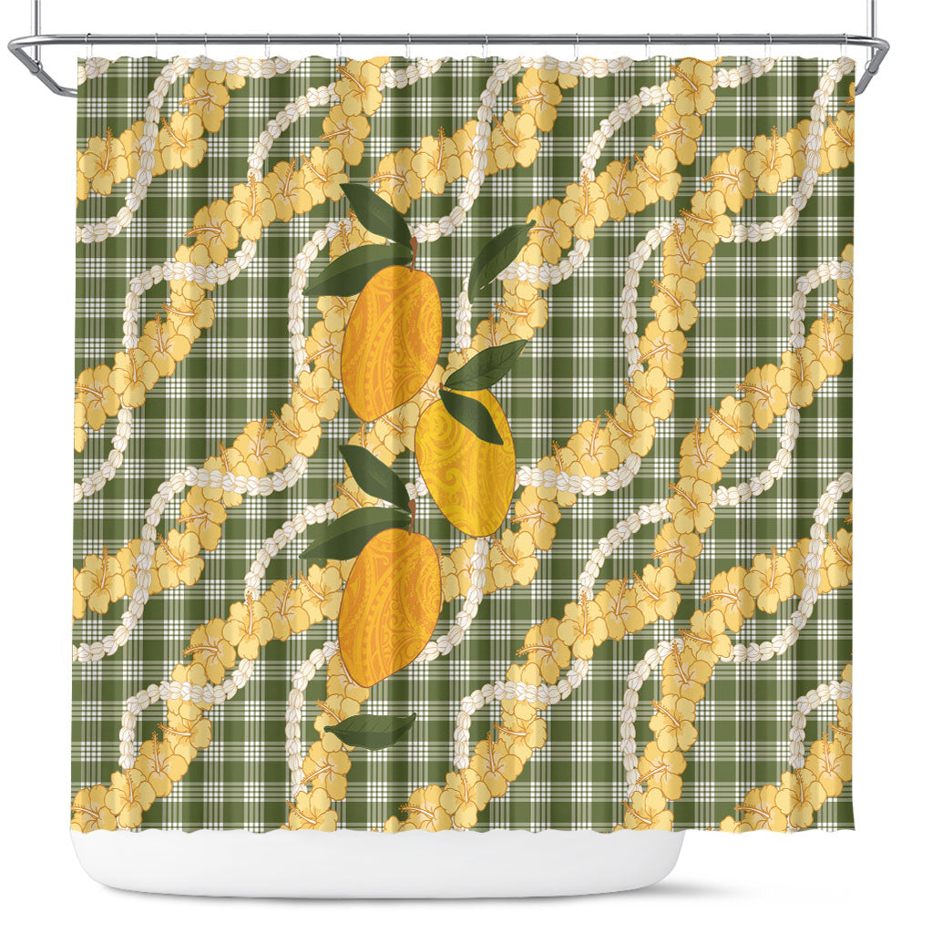 Uliuli Ahiahia Hawaiian Mango Palaka Shower Curtain Aloha Hibiscus Pikake Lei LT9 Sage Green - Polynesian Pride