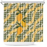 Uliuli Ahiahia Hawaiian Mango Palaka Shower Curtain Aloha Hibiscus Pikake Lei LT9 Sage Green - Polynesian Pride