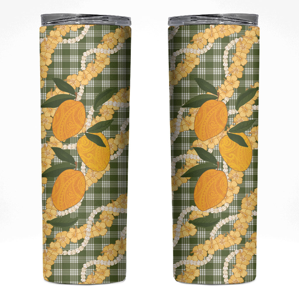 Uliuli Ahiahia Hawaiian Mango Palaka Skinny Tumbler Aloha Hibiscus Pikake Lei LT9 Sage Green - Polynesian Pride