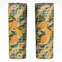 Uliuli Ahiahia Hawaiian Mango Palaka Skinny Tumbler Aloha Hibiscus Pikake Lei LT9 Sage Green - Polynesian Pride