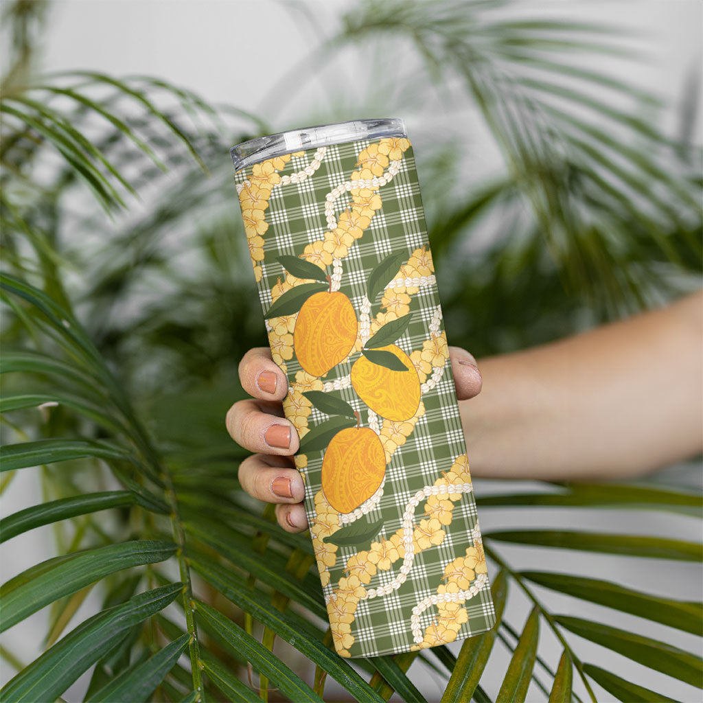 Uliuli Ahiahia Hawaiian Mango Palaka Skinny Tumbler Aloha Hibiscus Pikake Lei LT9 - Polynesian Pride