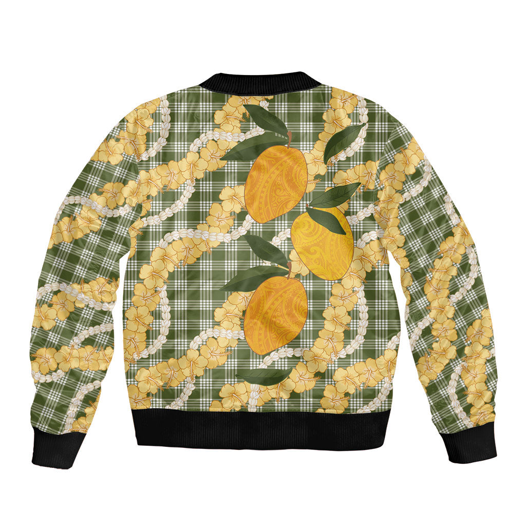 Uliuli Ahiahia Hawaiian Mango Palaka Sleeve Zip Bomber Jacket Aloha Hibiscus Pikake Lei LT9 - Polynesian Pride