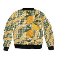 Uliuli Ahiahia Hawaiian Mango Palaka Sleeve Zip Bomber Jacket Aloha Hibiscus Pikake Lei LT9 - Polynesian Pride