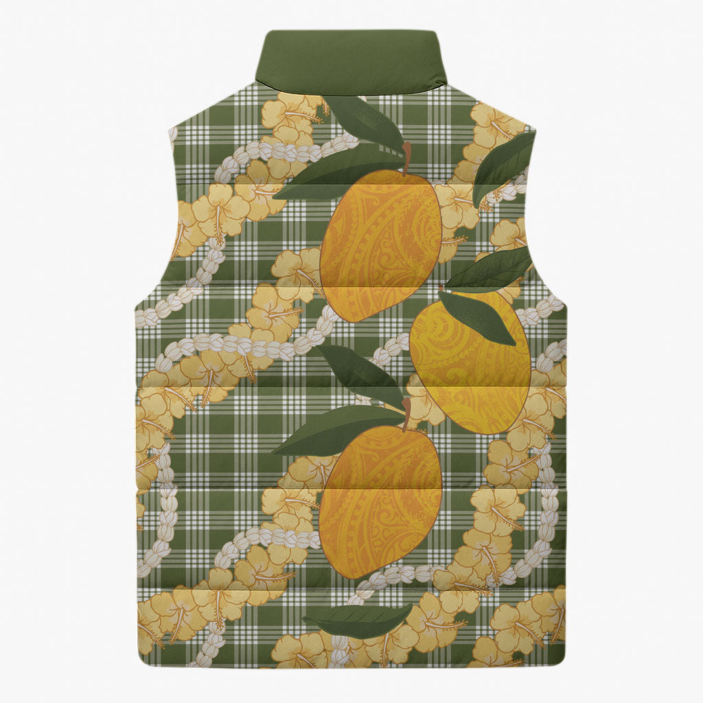 Uliuli Ahiahia Hawaiian Mango Palaka Sleeveless Puffer Jacket Aloha Hibiscus Pikake Lei LT9 - Polynesian Pride