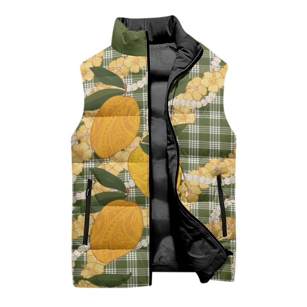 Uliuli Ahiahia Hawaiian Mango Palaka Sleeveless Puffer Jacket Aloha Hibiscus Pikake Lei LT9 - Polynesian Pride