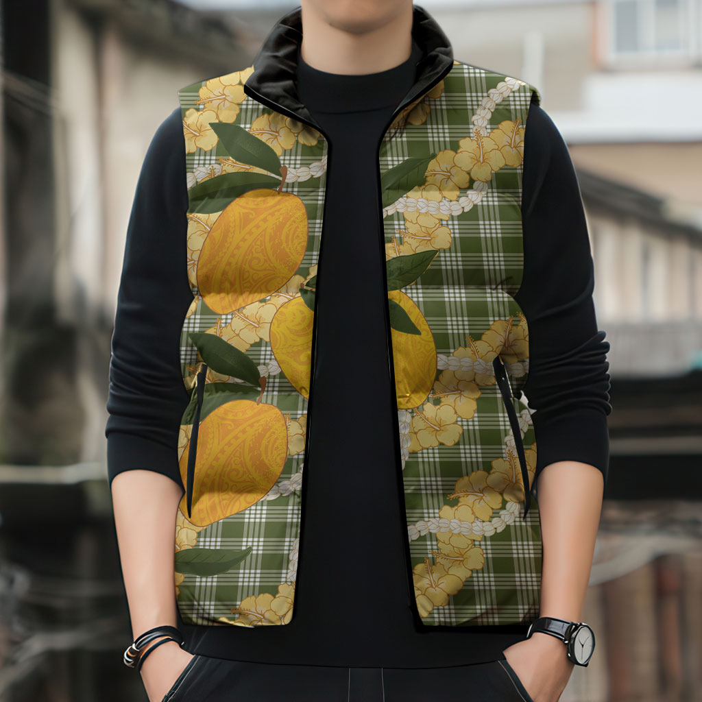 Uliuli Ahiahia Hawaiian Mango Palaka Sleeveless Puffer Jacket Aloha Hibiscus Pikake Lei LT9 - Polynesian Pride