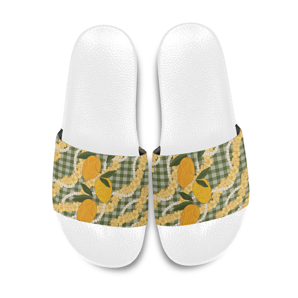 Uliuli Ahiahia Hawaiian Mango Palaka Slide Sandals Aloha Hibiscus Pikake Lei LT9 Sage Green - Polynesian Pride